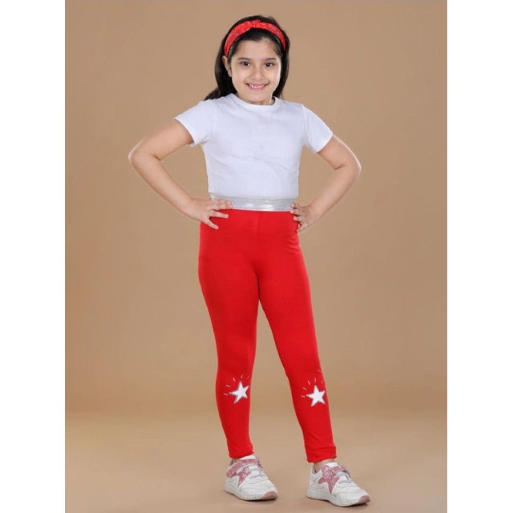 Generic Girl's Cotton Lycra Star Print Elasticated Leggings (Red) - Image 3