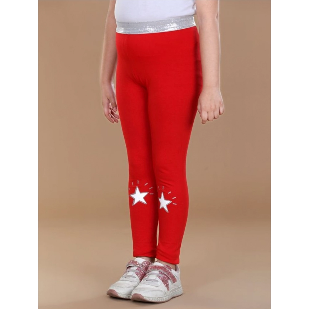Generic Girl's Cotton Lycra Star Print Elasticated Leggings (Red) - Image 4