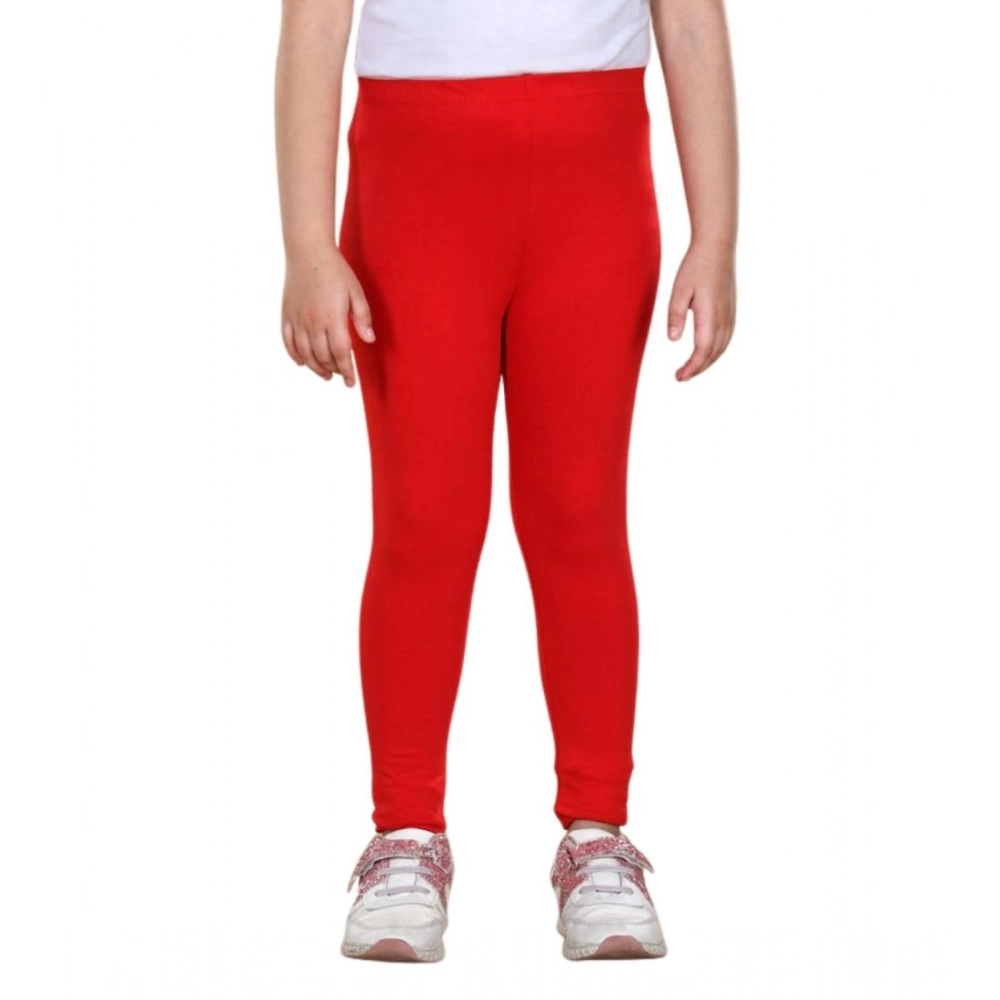 Generic Girl's Cotton Lycra Solid Elasticated Leggings (Red) - Image 2