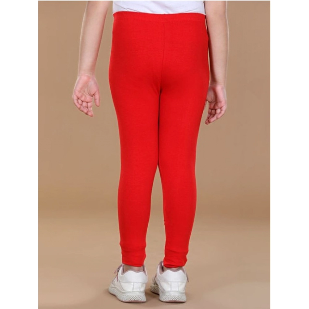 Generic Girl's Cotton Lycra Solid Elasticated Leggings (Red) - Image 3