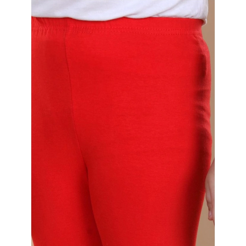 Generic Girl's Cotton Lycra Solid Elasticated Leggings (Red) - Image 4