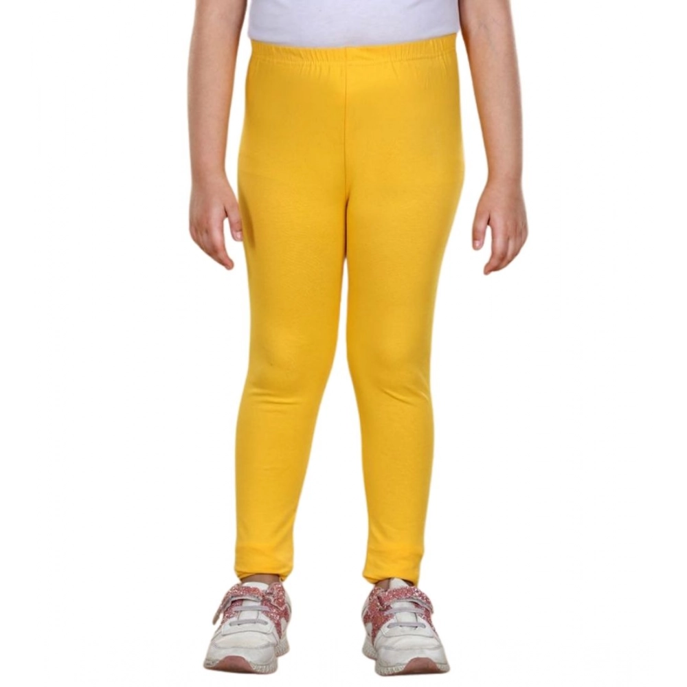 Generic Girl's Cotton Lycra Solid Elasticated Leggings (Yellow) - Image 2