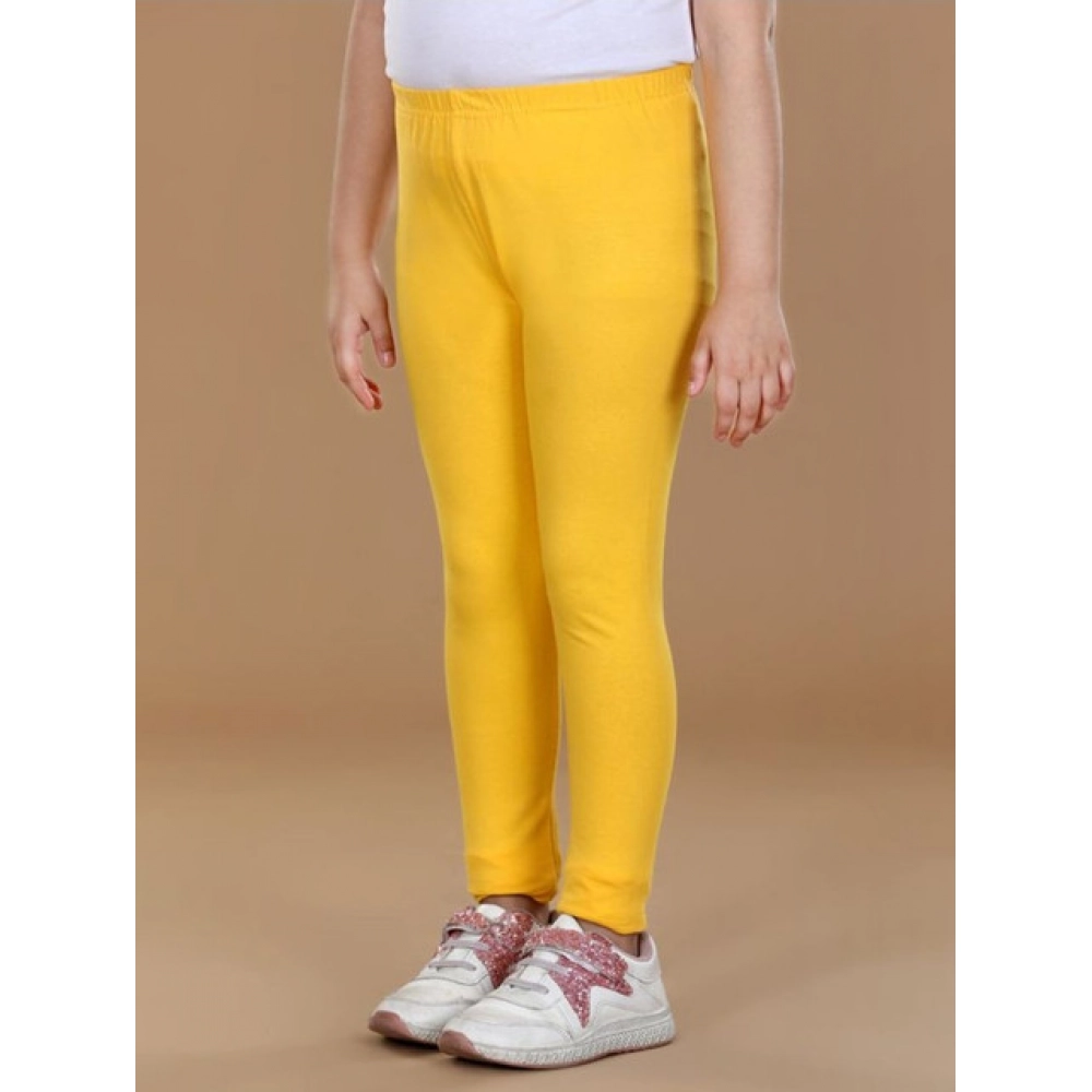 Generic Girl's Cotton Lycra Solid Elasticated Leggings (Yellow) - Image 3