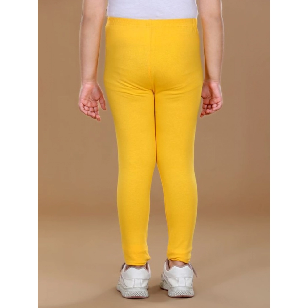 Generic Girl's Cotton Lycra Solid Elasticated Leggings (Yellow) - Image 4