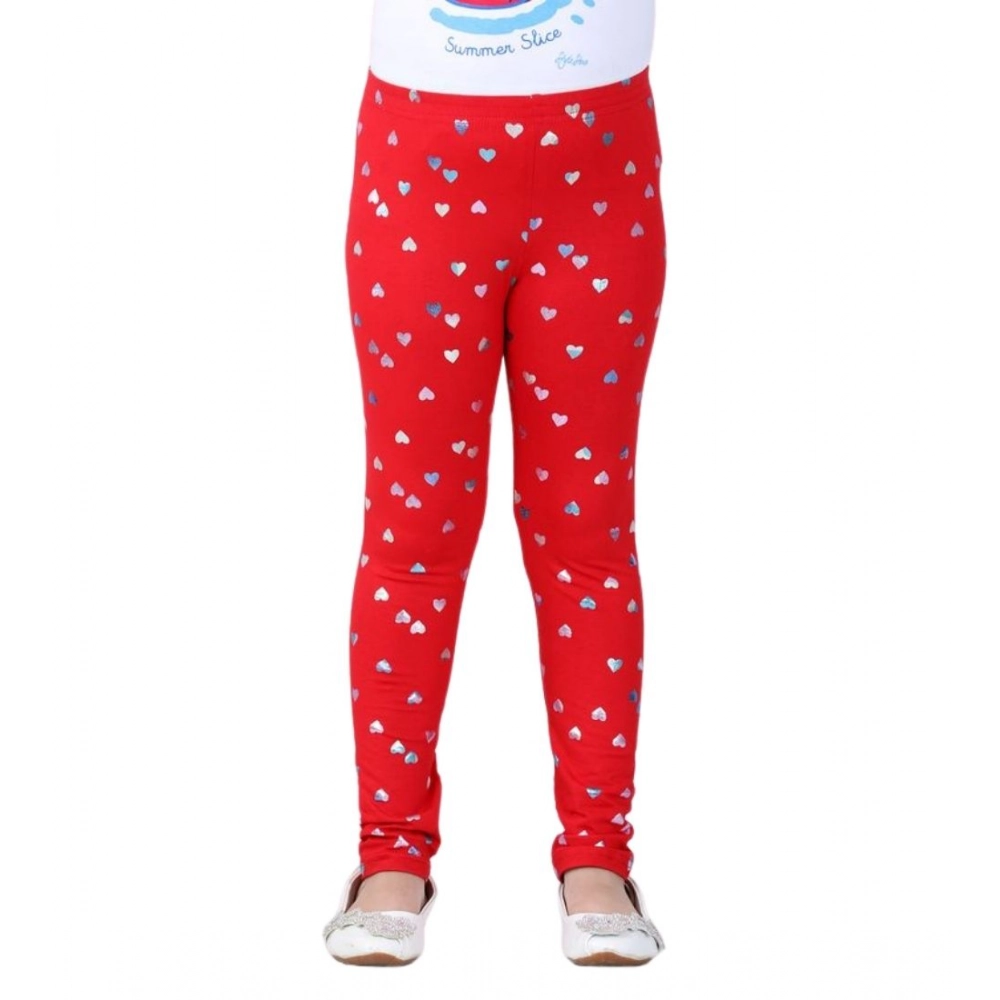 Generic Girl's Cotton Lycra Embellished Elasticated Leggings (Red) - Image 2