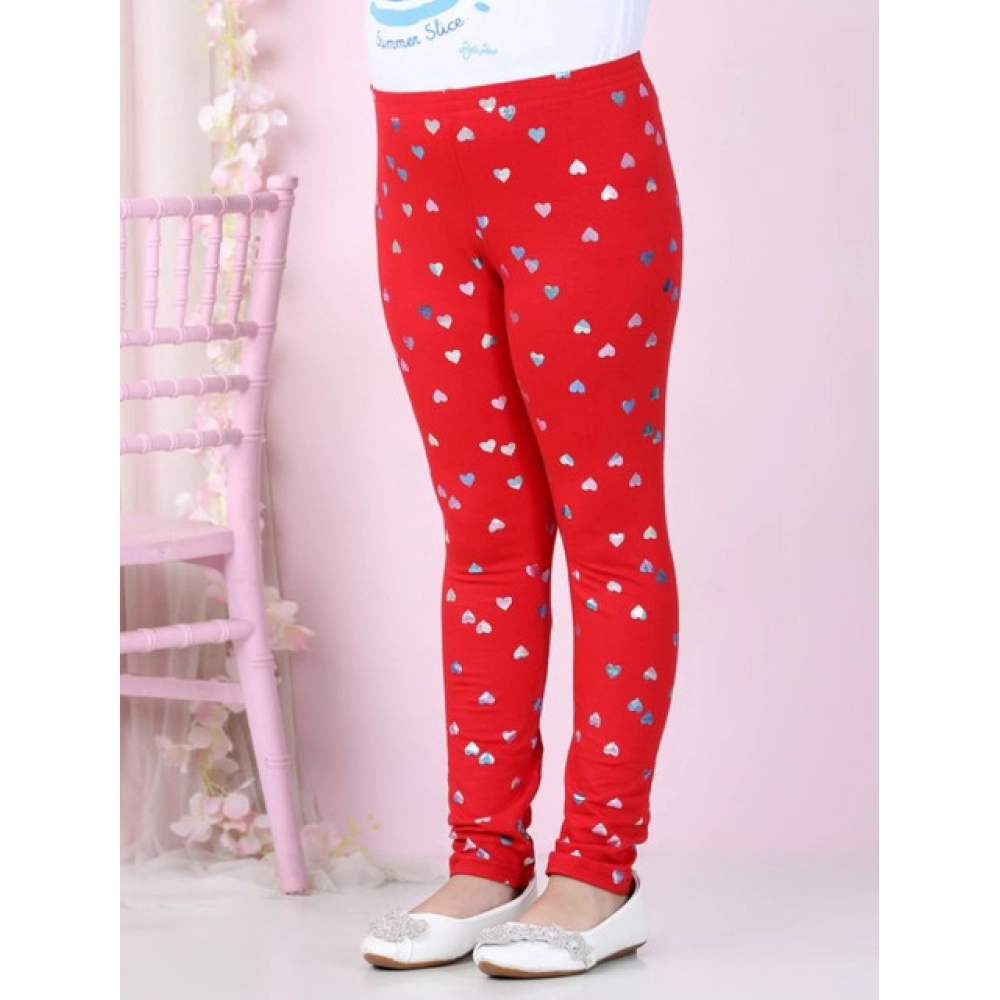 Generic Girl's Cotton Lycra Embellished Elasticated Leggings (Red) - Image 3