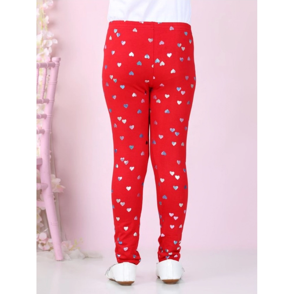 Generic Girl's Cotton Lycra Embellished Elasticated Leggings (Red) - Image 4