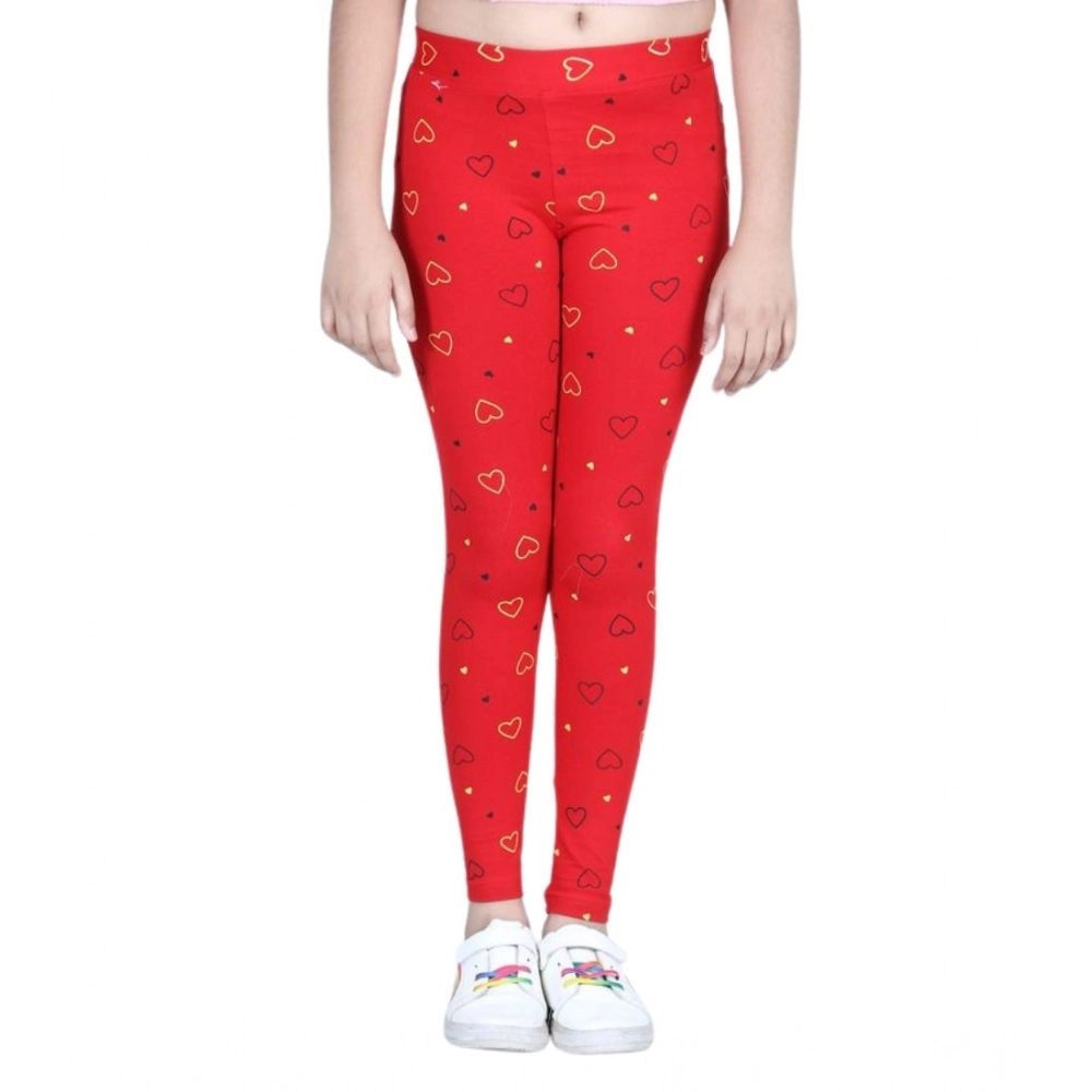 Generic Girl's Cotton Lycra Printed Elasticated Leggings (Red) - Image 2
