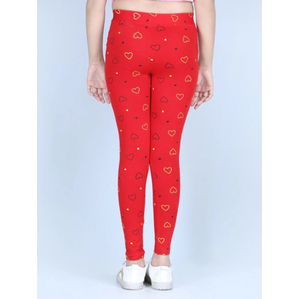 Generic Girl's Cotton Lycra Printed Elasticated Leggings (Red) - Image 3