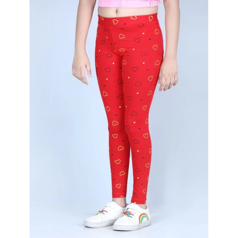 Generic Girl's Cotton Lycra Printed Elasticated Leggings (Red) - Image 4