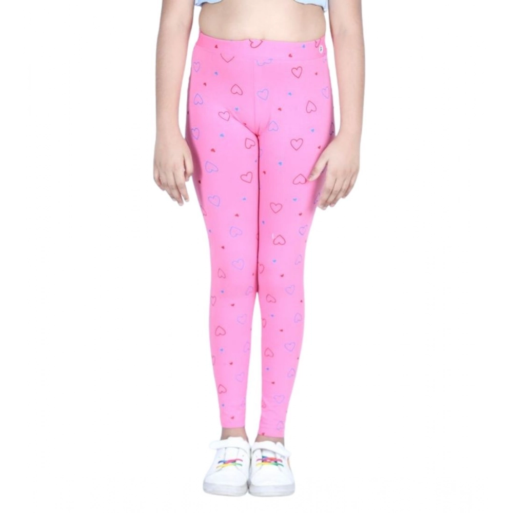 Generic Girl's Cotton Lycra Printed Elasticated Leggings (Light Pink) - Image 2