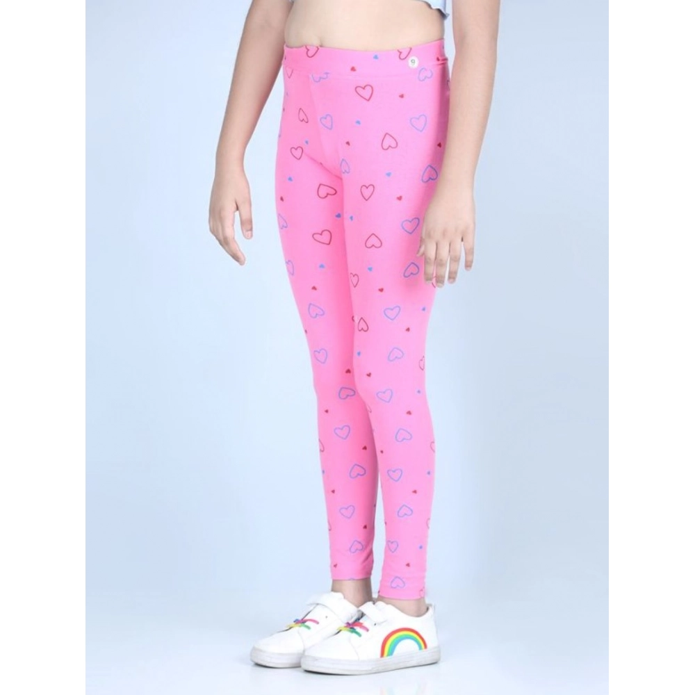 Generic Girl's Cotton Lycra Printed Elasticated Leggings (Light Pink) - Image 3