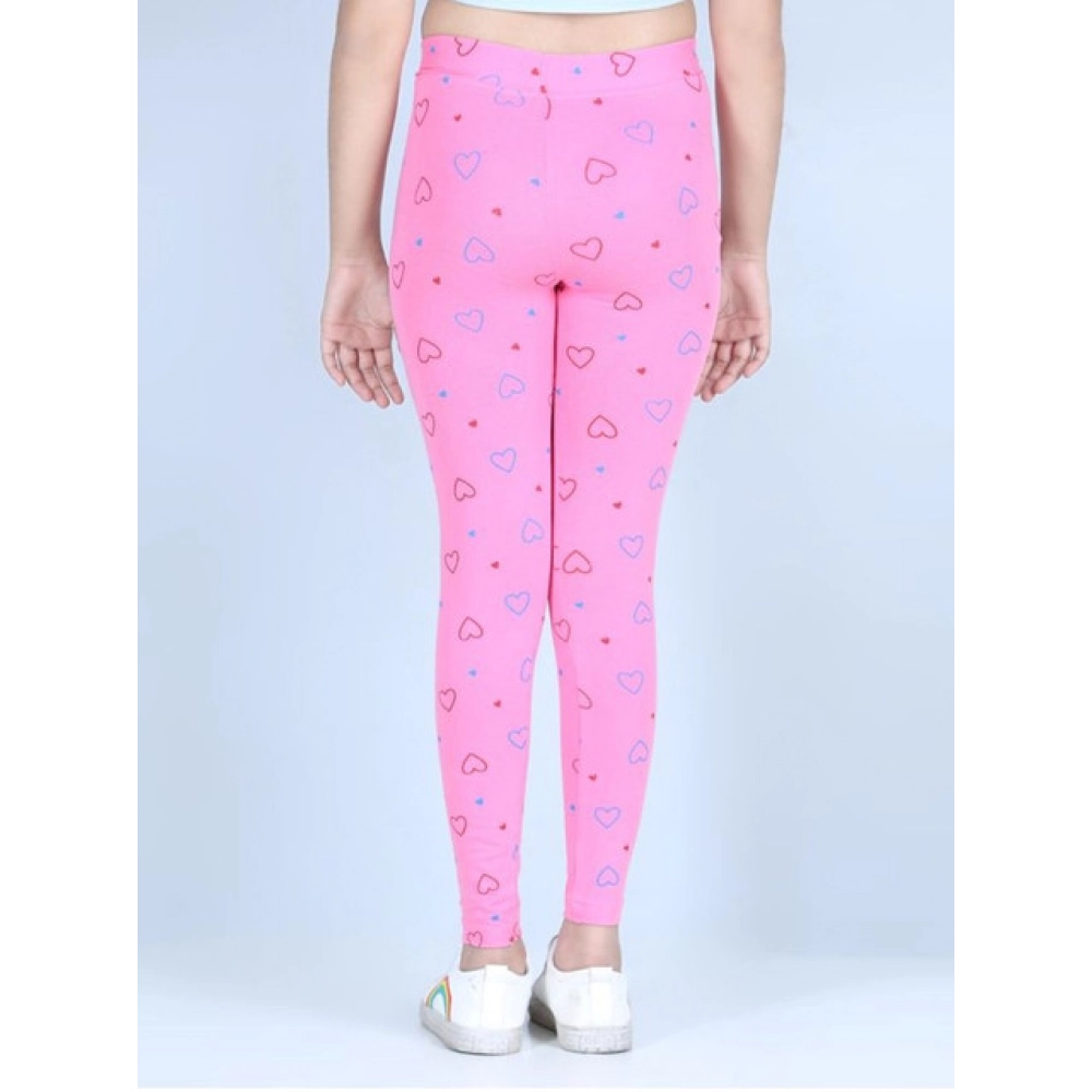 Generic Girl's Cotton Lycra Printed Elasticated Leggings (Light Pink) - Image 4