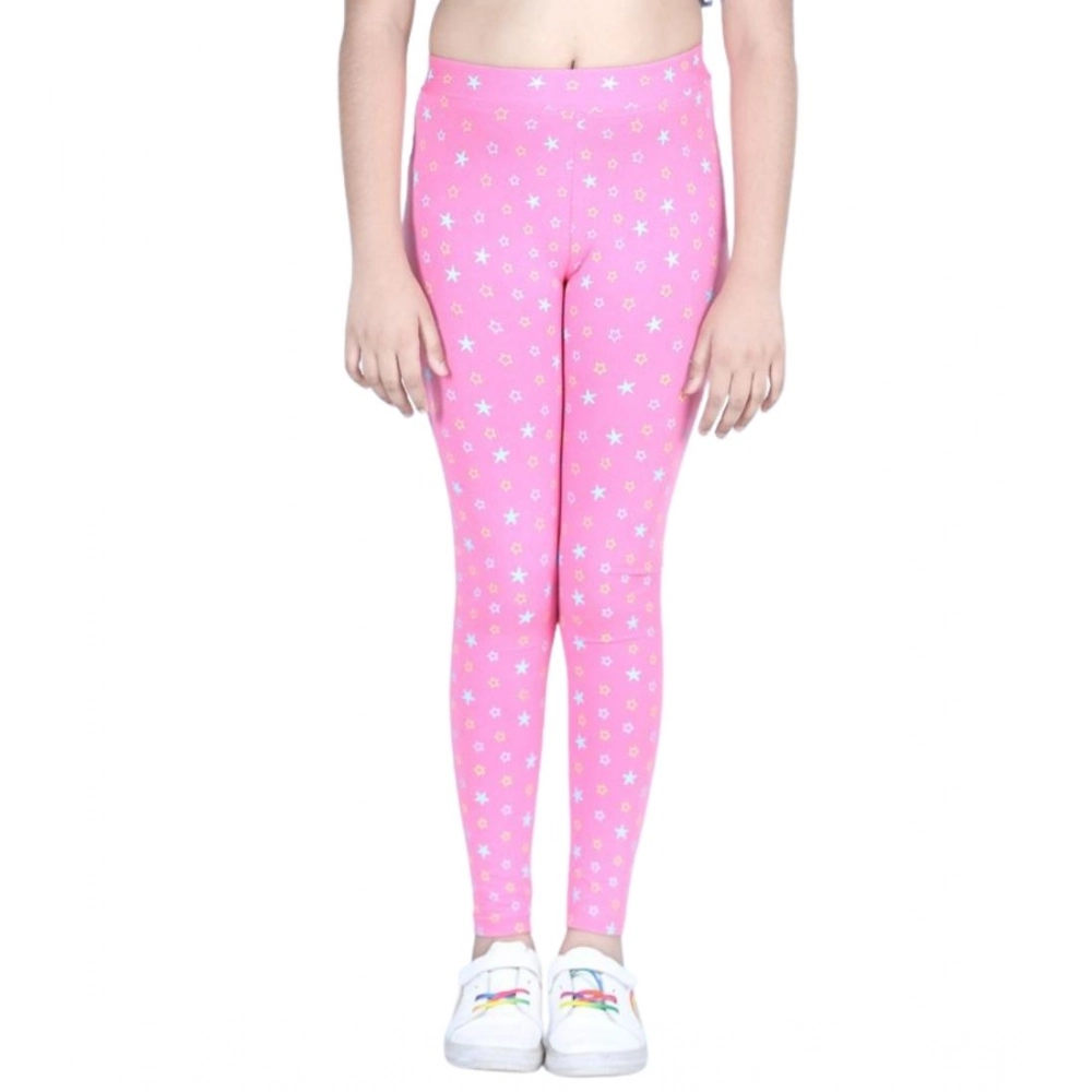Generic Girl's Cotton Lycra Printed Elasticated Leggings (Pink) - Image 2