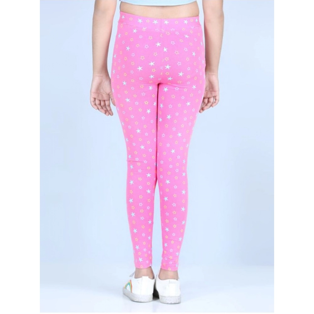 Generic Girl's Cotton Lycra Printed Elasticated Leggings (Pink) - Image 3