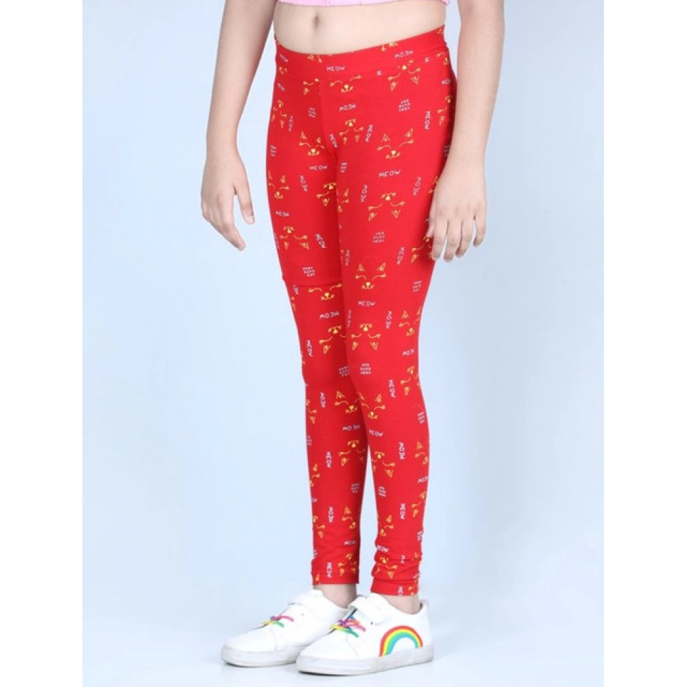 Generic Girl's Cotton Lycra Printed Elasticated Leggings (Red) - Image 3