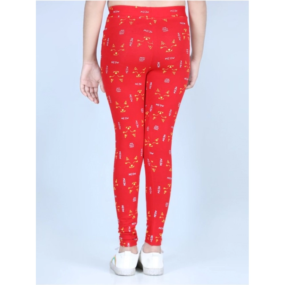 Generic Girl's Cotton Lycra Printed Elasticated Leggings (Red) - Image 4