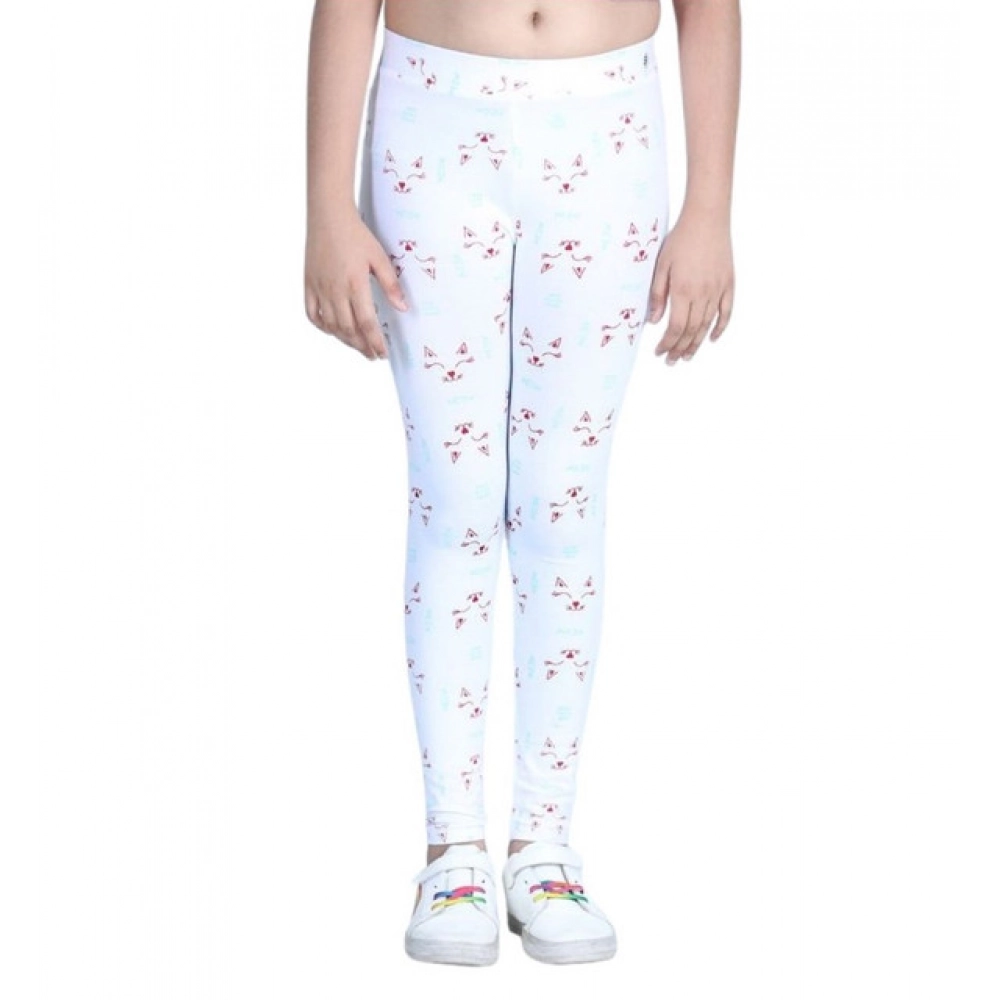 Generic Girl's Cotton Lycra Printed Elasticated Leggings (White) - Image 2