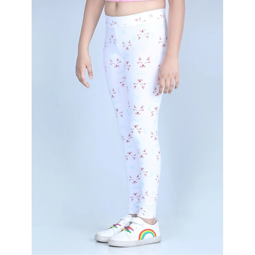 Generic Girl's Cotton Lycra Printed Elasticated Leggings (White) - Image 3