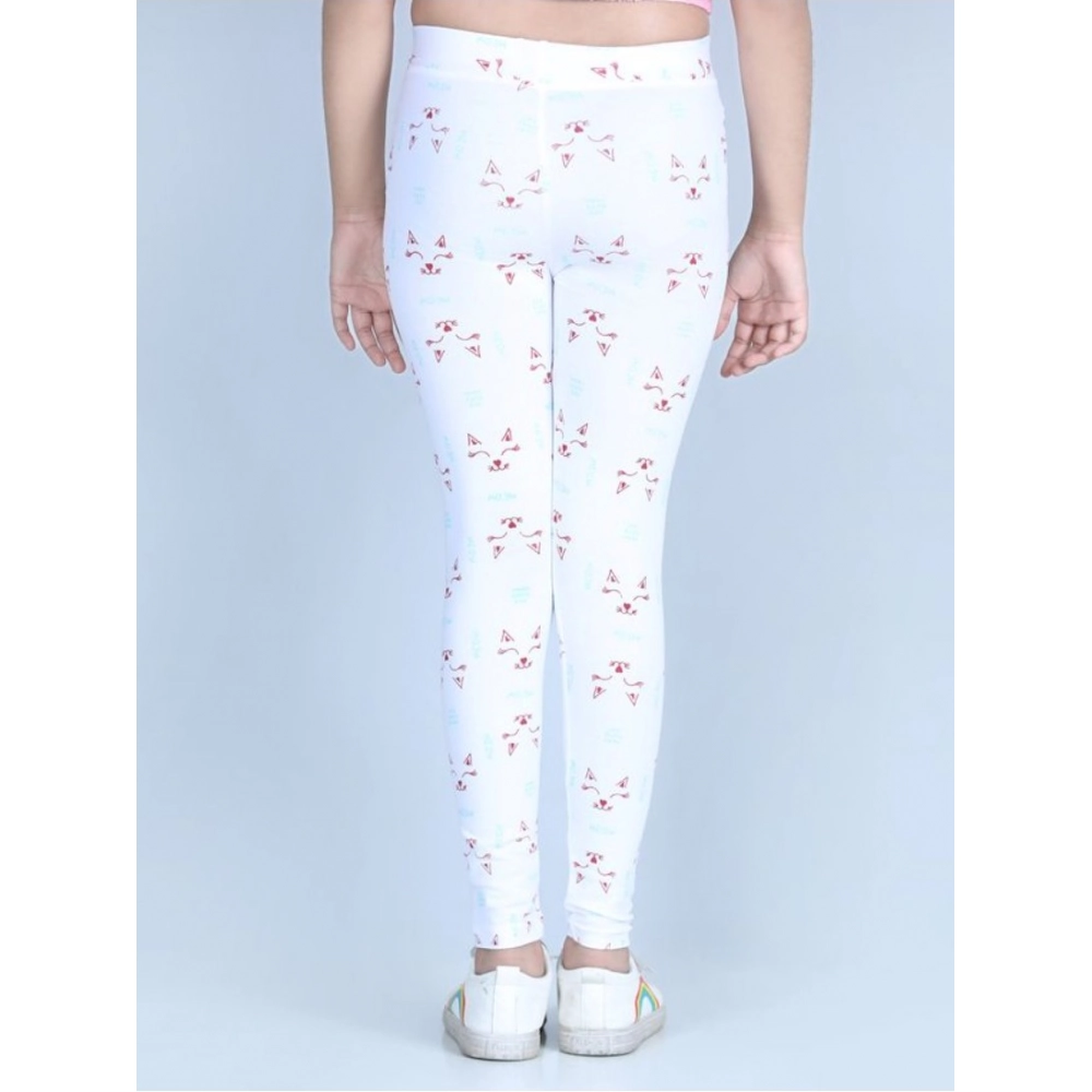 Generic Girl's Cotton Lycra Printed Elasticated Leggings (White) - Image 4
