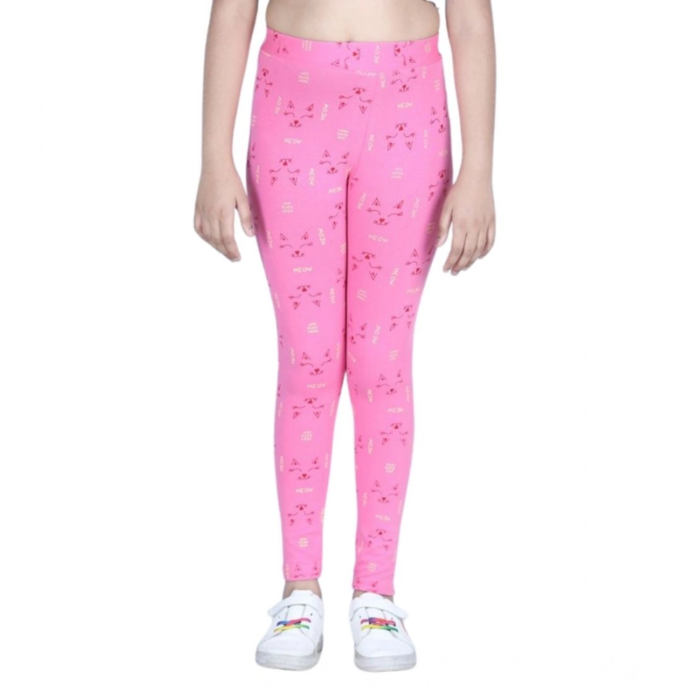 Generic Girl's Cotton Lycra Printed Elasticated Leggings (Pink) - Image 2