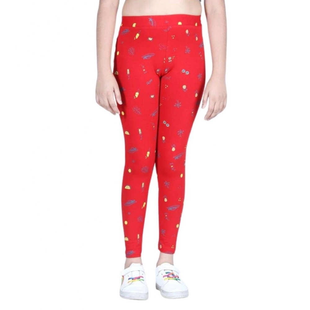 Generic Girl's Cotton Lycra Printed Elasticated Leggings (Red) - Image 2