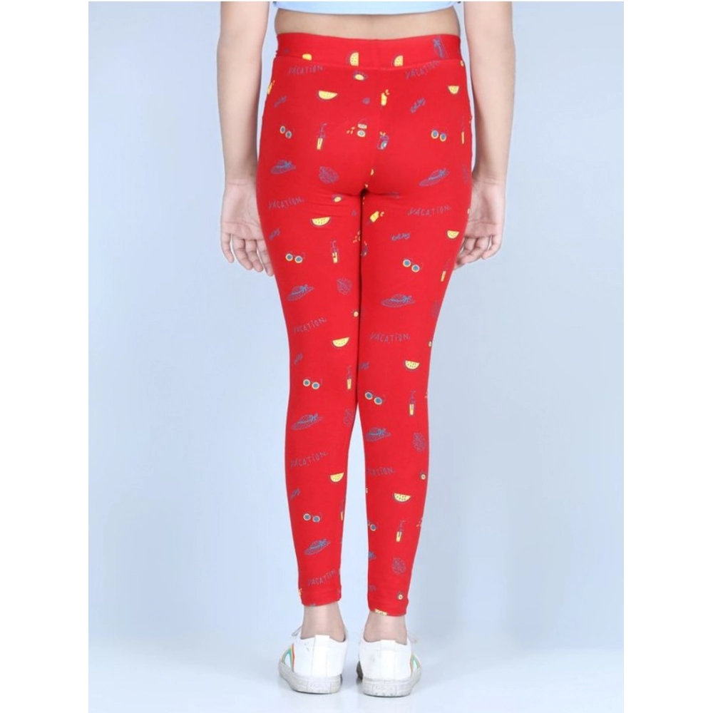 Generic Girl's Cotton Lycra Printed Elasticated Leggings (Red) - Image 3