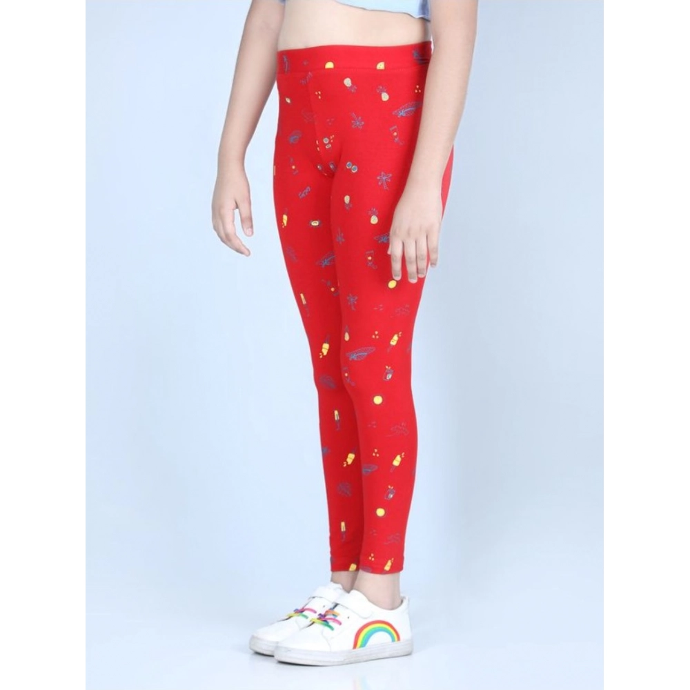 Generic Girl's Cotton Lycra Printed Elasticated Leggings (Red) - Image 4
