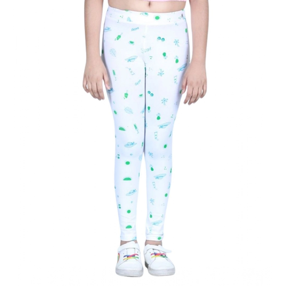 Generic Girl's Cotton Lycra Printed Elasticated Leggings (White) - Image 2