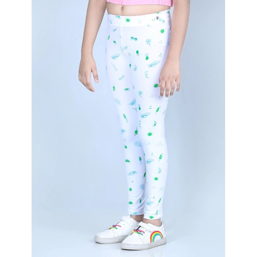 Generic Girl's Cotton Lycra Printed Elasticated Leggings (White) - Image 3