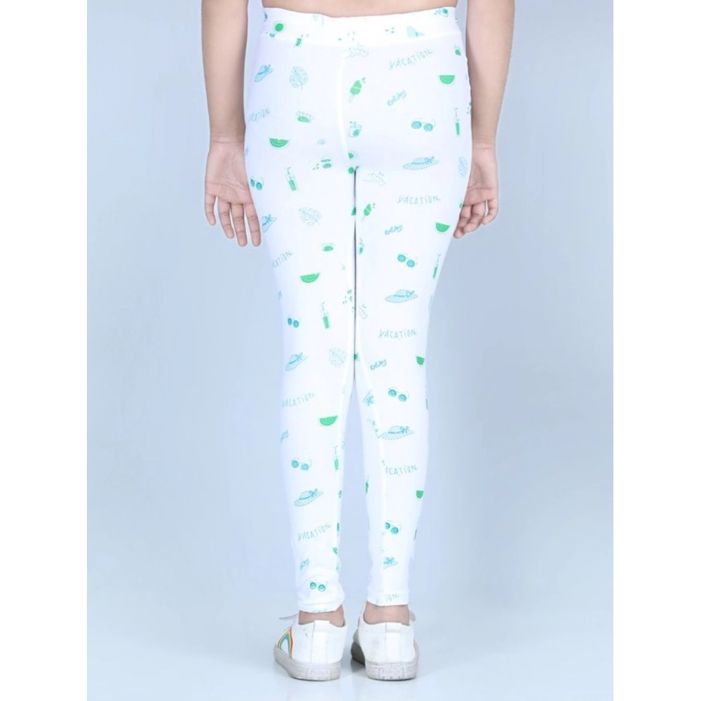 Generic Girl's Cotton Lycra Printed Elasticated Leggings (White) - Image 4
