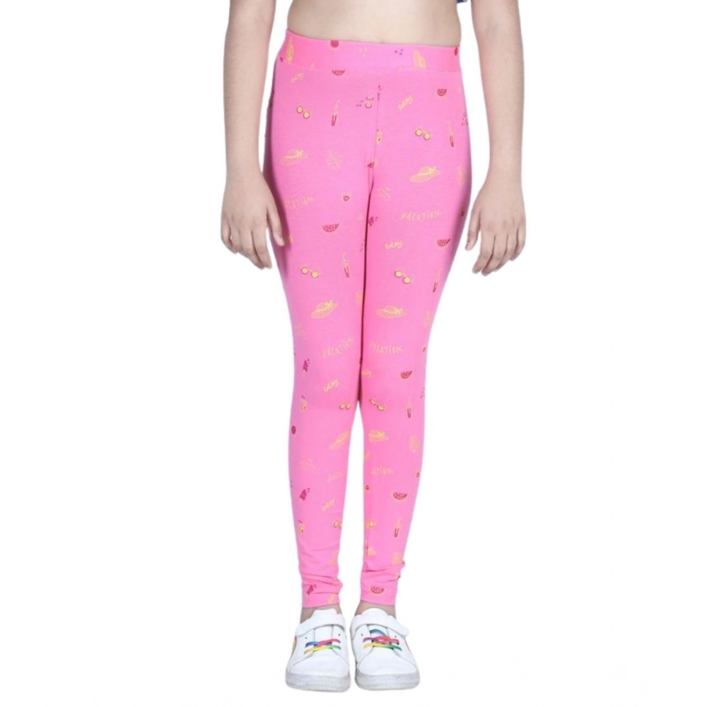 Generic Girl's Cotton Lycra Printed Elasticated Leggings (Pink) - Image 2
