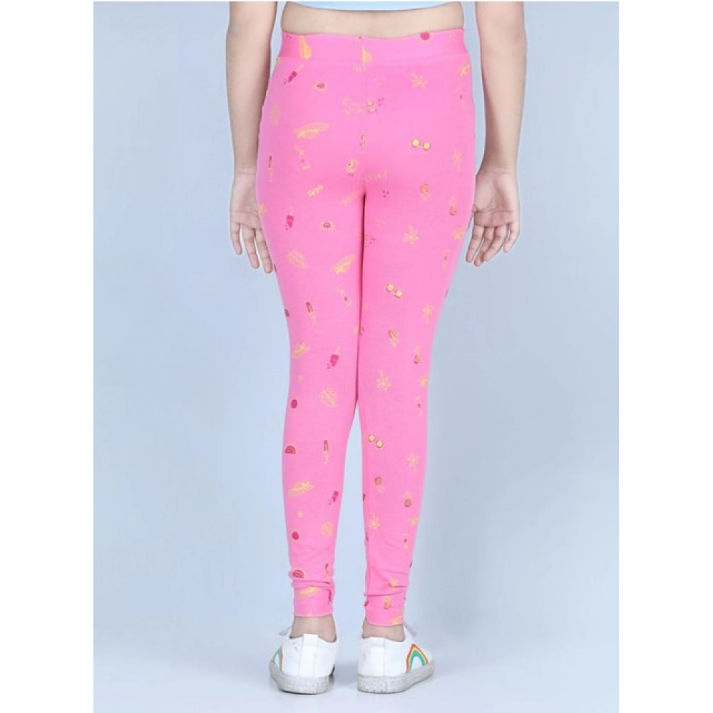 Generic Girl's Cotton Lycra Printed Elasticated Leggings (Pink) - Image 4