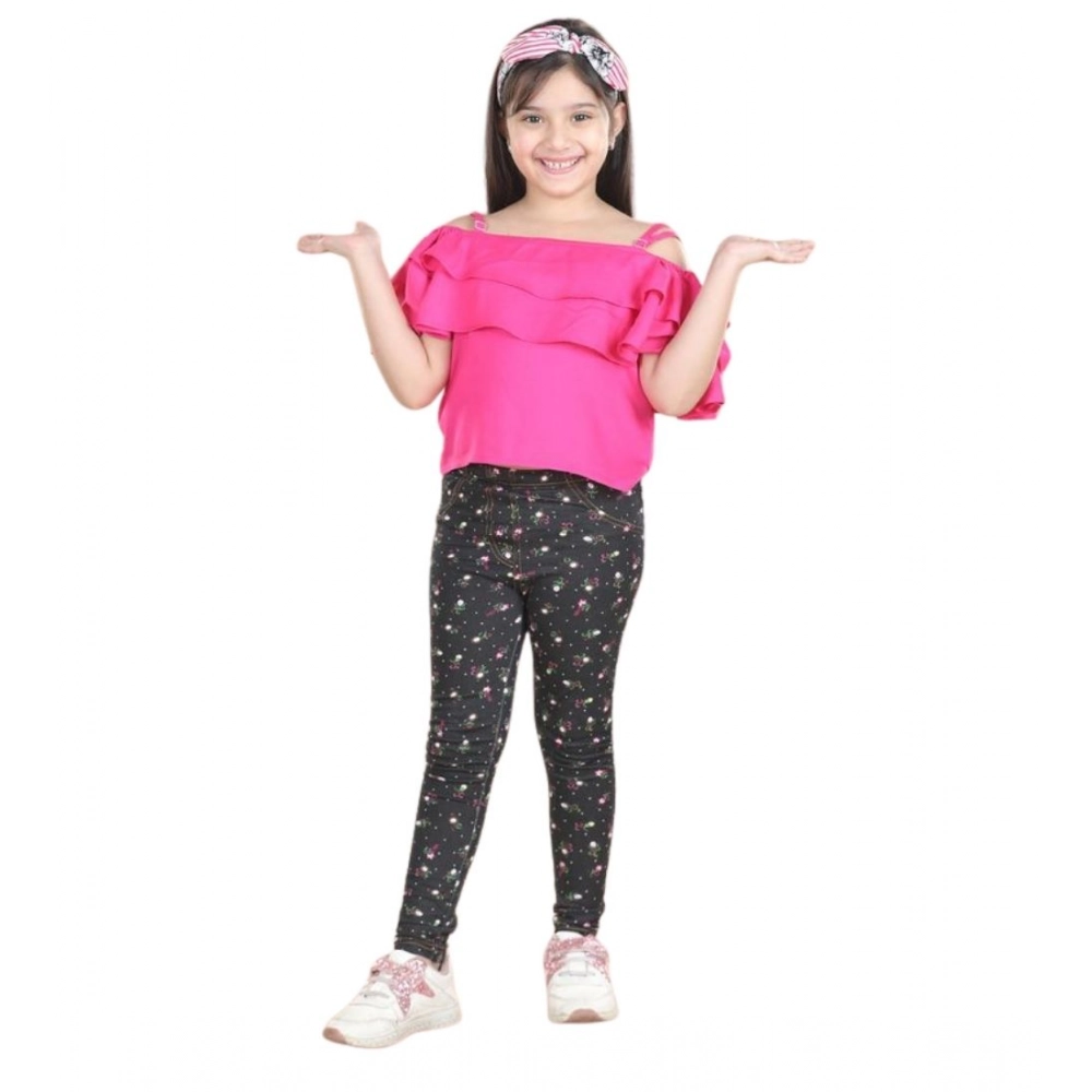 Generic Girl's Cotton Floral Elasticated Jegging and Top Set (Pink) - Image 2