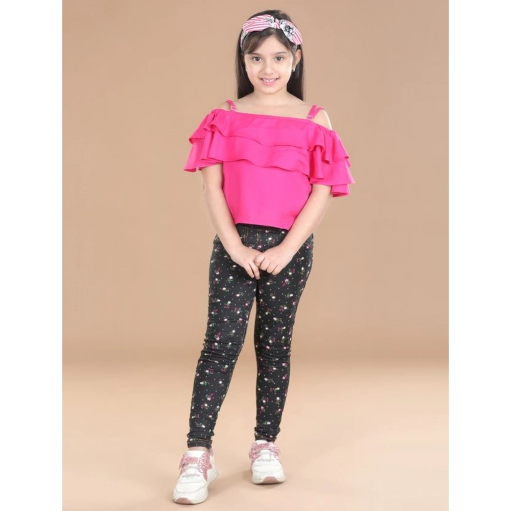 Generic Girl's Cotton Floral Elasticated Jegging and Top Set (Pink) - Image 3