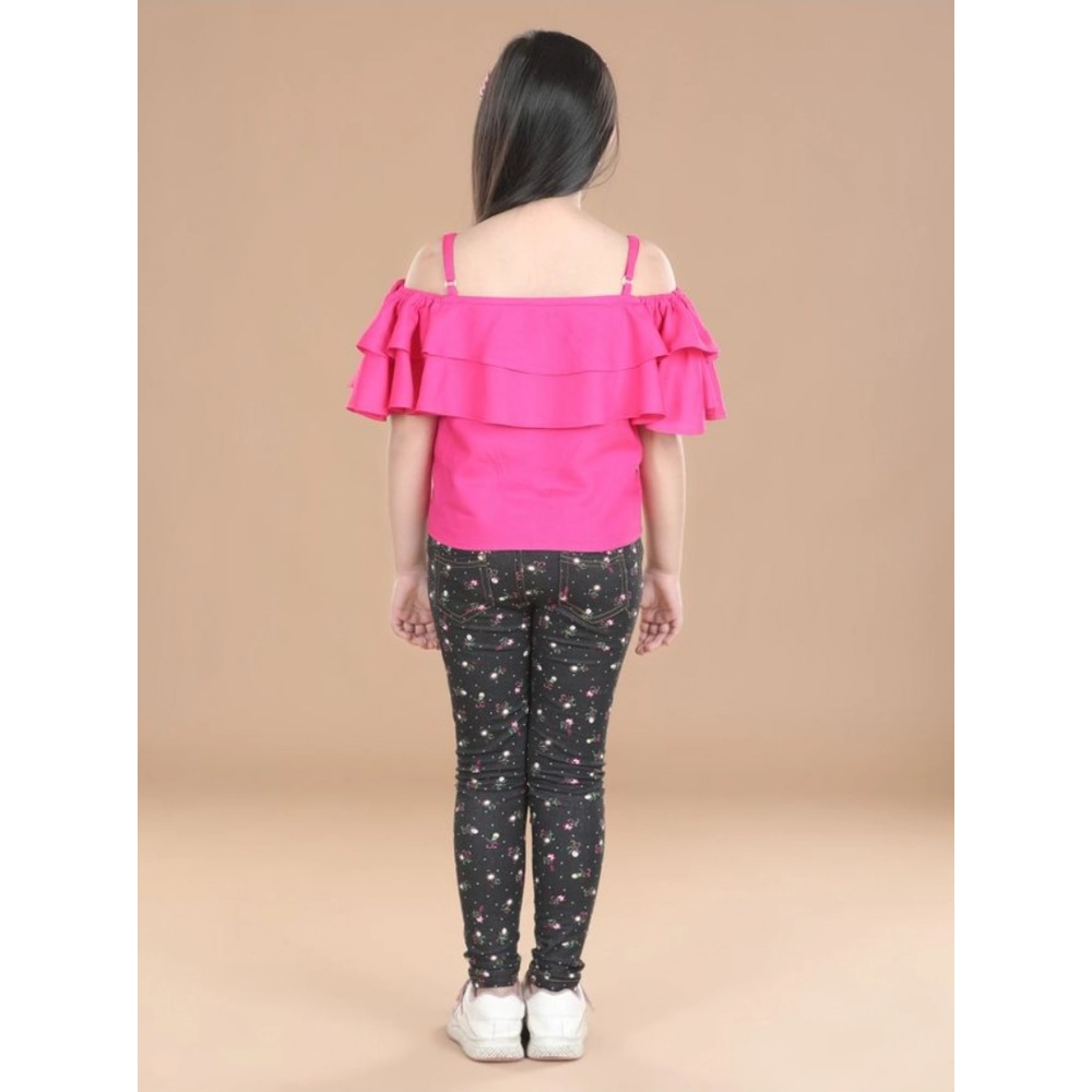 Generic Girl's Cotton Floral Elasticated Jegging and Top Set (Pink) - Image 4