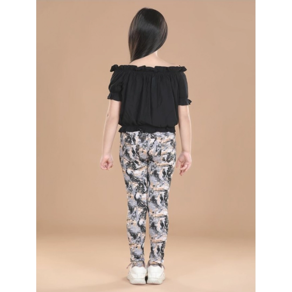 Generic Girl's Cotton Floral Elasticated Jegging and Top Set (Black) - Image 3