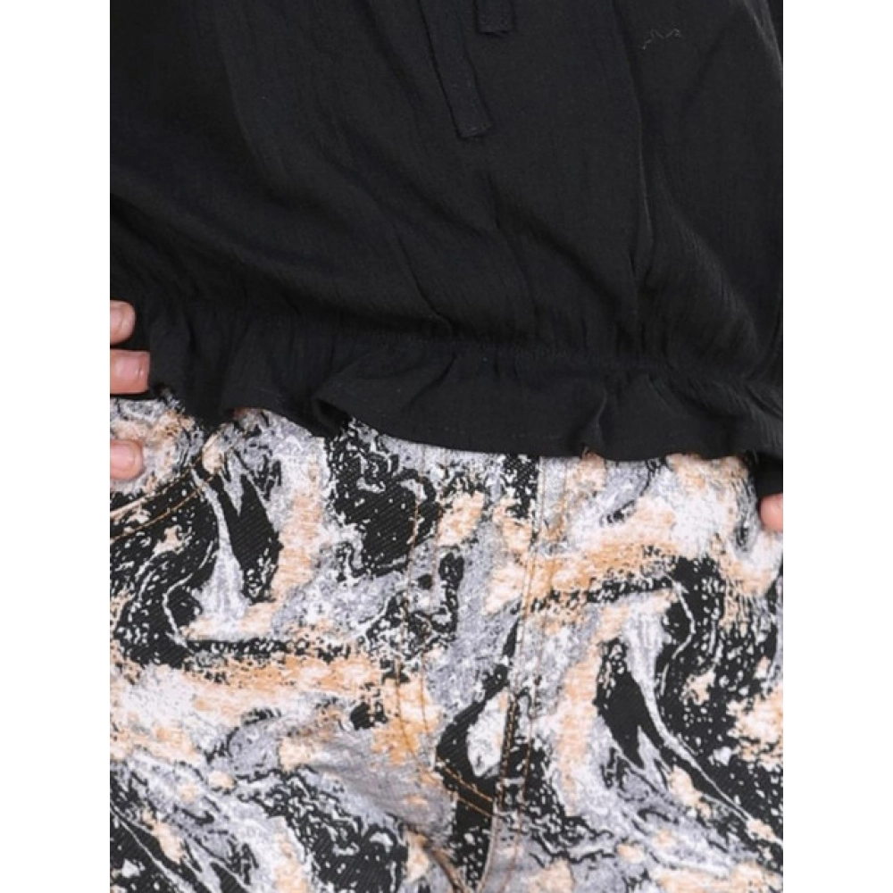 Generic Girl's Cotton Floral Elasticated Jegging and Top Set (Black) - Image 4