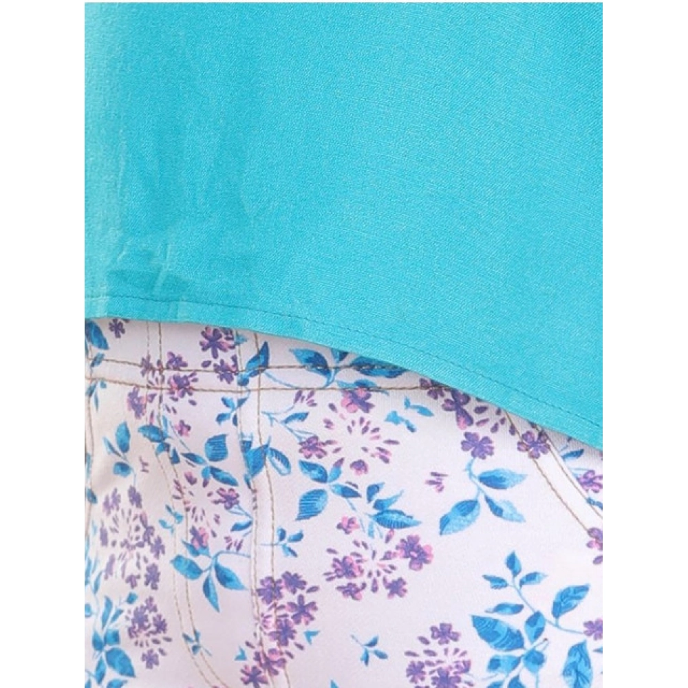 Generic Girl's Cotton Floral Elasticated Jegging and Top Set (Turquoise Blue) - Image 4