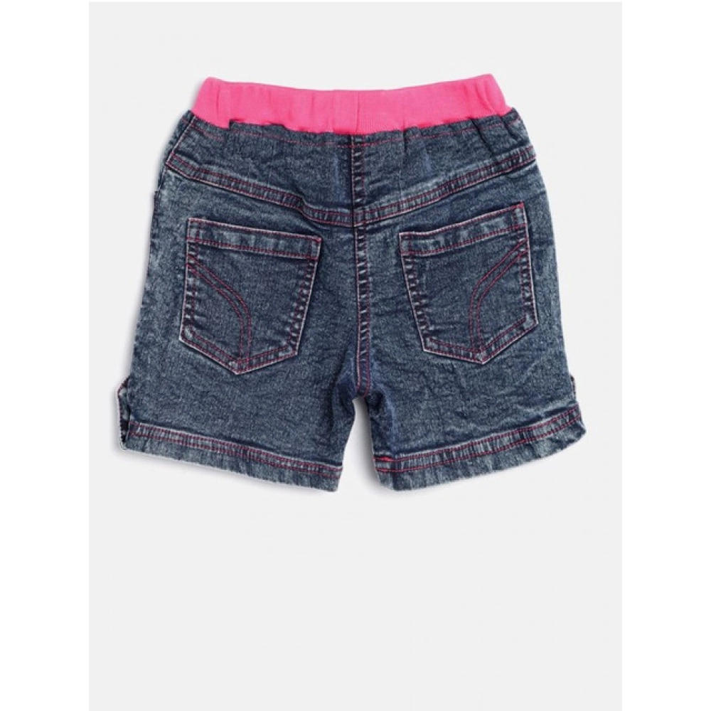 Generic Girl's Denim Lace Inserts Sleeveless Shorts (Blue-Pink) - Image 2