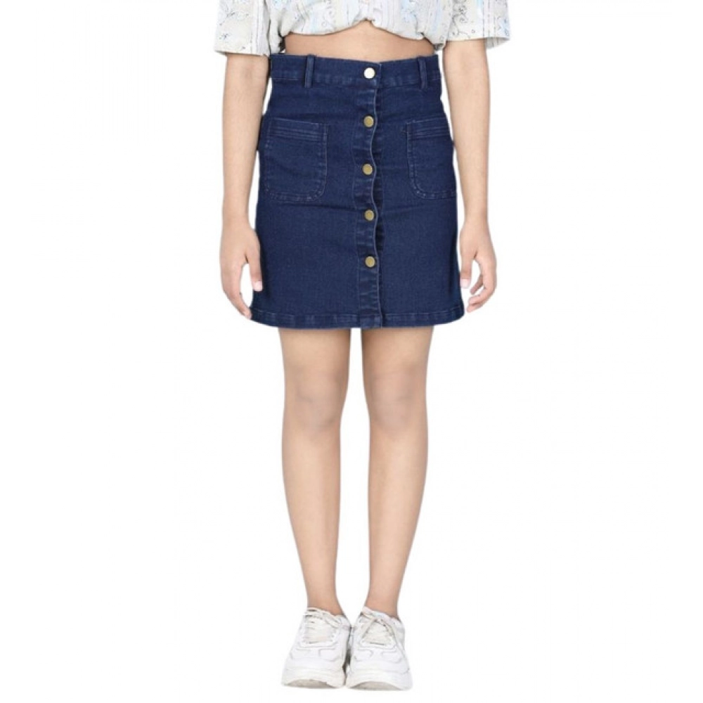 Generic Girl's Denim Solid Buttoned Skirt (Navy Blue) - Image 2