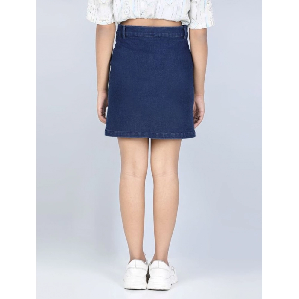 Generic Girl's Denim Solid Buttoned Skirt (Navy Blue) - Image 4