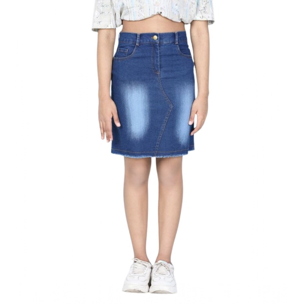 Generic Girl's Denim Solid Buttoned Skirt (Blue) - Image 2