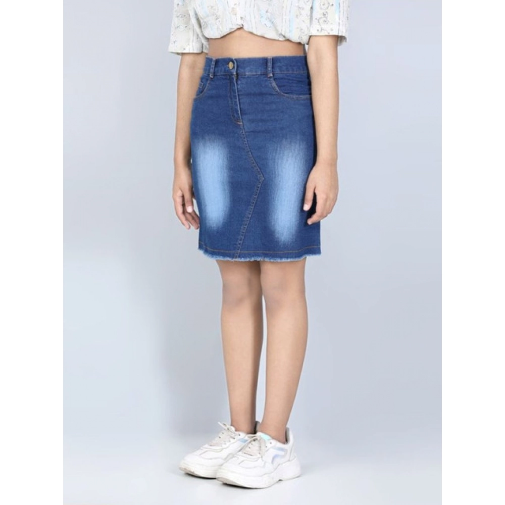 Generic Girl's Denim Solid Buttoned Skirt (Blue) - Image 3
