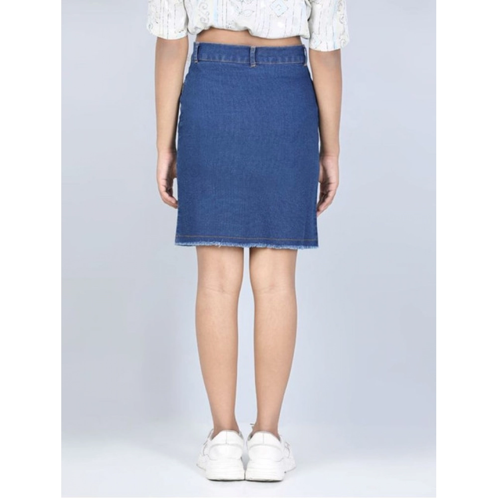 Generic Girl's Denim Solid Buttoned Skirt (Blue) - Image 4
