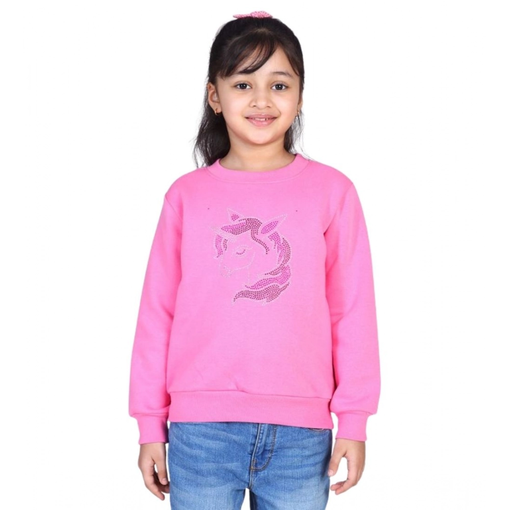 Generic Girl's Fleece Embellished Long Sleeves Sweatshirt (Pink) - Image 2