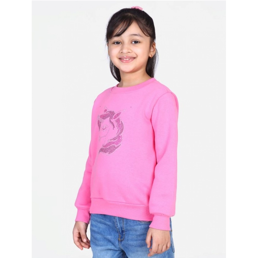 Generic Girl's Fleece Embellished Long Sleeves Sweatshirt (Pink) - Image 4
