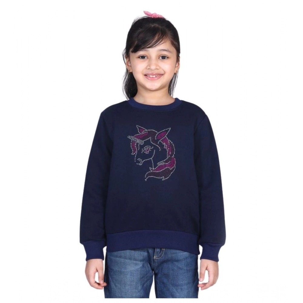 Generic Girl's Fleece Embellished Long Sleeves Sweatshirt (Navy Blue) - Image 2