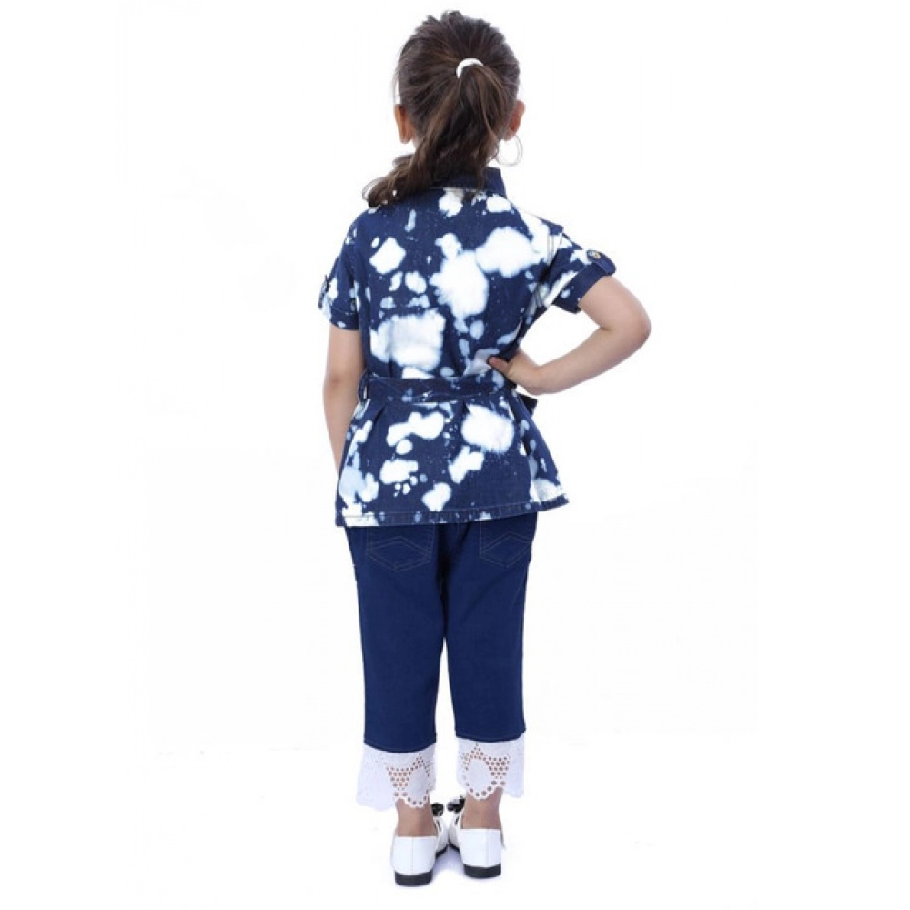 Generic Girl's Denim Tie & Dye Short Sleeve Top (Blue-White) - Image 2
