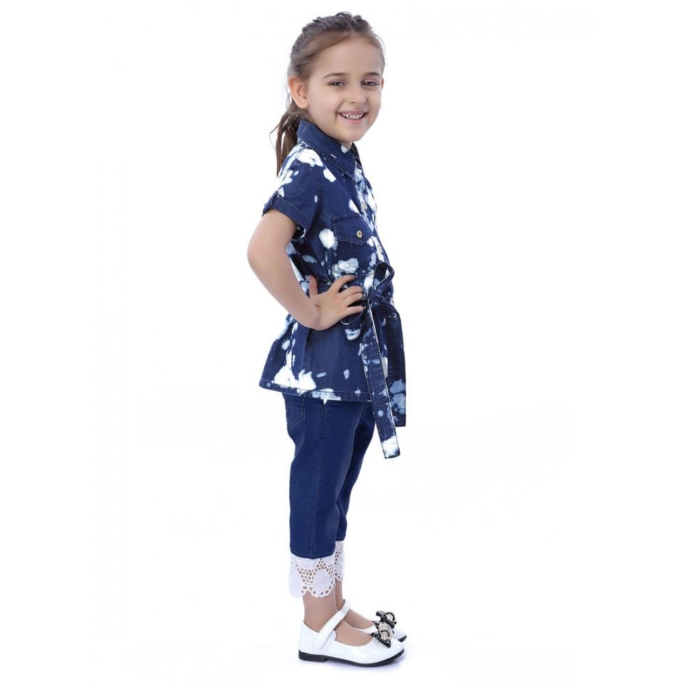 Generic Girl's Denim Tie & Dye Short Sleeve Top (Blue-White) - Image 3